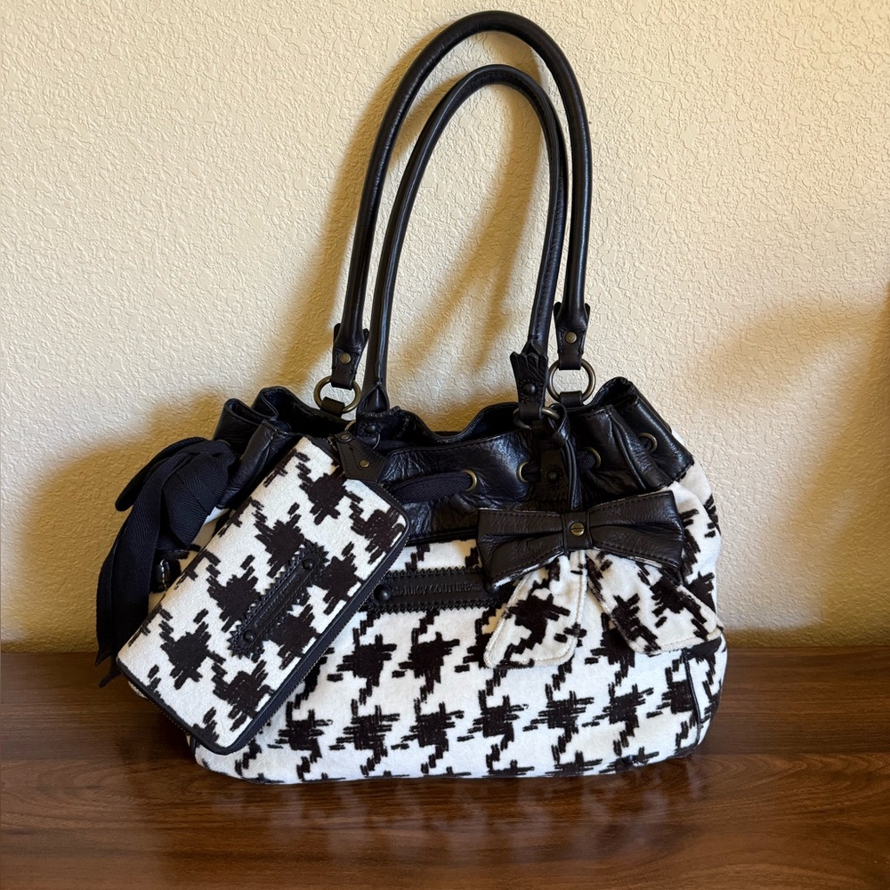 Juicy Couture Y2K Velour Black and White Houndstooth Daydreamer Bag